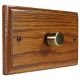 Wood 1 Gang 2Way Push on/Push off 1000W/VA Dimmer Switch on a Twin Plate in Solid Medium Oak with Antique Brass dimmer cap