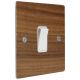 Walnut Flat Plate Wood 1 Gang Intermediate (3way switching)Rocker Switch with White Insert