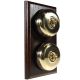 2 Gang 2 Way Period Asbury Vertical Dark Oak Wood - Polished Brass Dome Light Switch Black Pattress