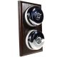 2 Gang 2 Way Period Asbury Vertical Dark Oak Wood - Polished Chrome Dome Light Switch