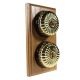 2 Gang 2 Way Period Asbury Vertical Light Oak Wood - Polished Brass Fluted Dome Light Switch Black Pattress