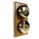 2 Gang 2 Way Period Asbury Vertical Light Oak Wood - Polished Brass Dome Light Switch Black Pattress