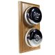 2 Gang 2 Way Period Asbury Vertical Light Oak Wood - Polished Chrome Dome Light Switch White Pattress