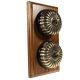 2 Gang 2 Way Period Asbury Vertical Medium Oak Wood - Fluted Dome Light Switch Black Pattress