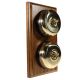 2 Gang 2 Way Period Asbury Vertical Medium Oak Wood - Polished Brass Dome Light Switch Black Pattress