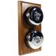 2 Gang 2 Way Period Asbury Vertical Medium Oak Wood - Polished Chrome Dome Light Switch Black Pattress