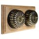 2 Gang 2 Way Period Asbury Horizontal Unfinished Oak Wood - Antique Brass Fluted Dome Light Switch Black Pattress