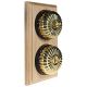 2 Gang 2 Way Period Asbury Vertical Unfinished Oak - Polished Brass Fluted Dome Light Switch Black Pattress