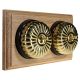 2 Gang 2 Way Period Asbury Horizontal Unfinished Oak - Polished Brass Fluted Dome Light Switch Black Pattress