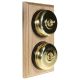 2 Gang 2 Way Period Asbury Vertical Unfinished Oak Wood - Polished Brass Dome Light Switch Black Pattress