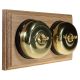 2 Gang 2 Way Period Asbury Horizontal Unfinished Oak Wood - Polished Brass Dome Light Switch Black Pattress