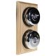 2 Gang 2 Way Period Asbury Vertical Unfinished Oak Wood - Polished Chrome Dome Light Switch Black Pattress