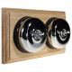 2 Gang 2 Way Period Asbury Horizontal Unfinished Oak Wood - Polished Chrome Dome Light Switch Black Pattress