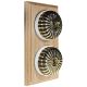 2 Gang 2 Way Period Asbury Vertical Unfinished Oak Wood - Antique Brass Fluted Dome Light Switch White Pattress