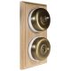 2 Gang 2 Way Period Asbury Vertical Unfinished Oak Wood - Antique Brass Dome Light Switch White pattress