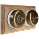 2 Gang 2 Way Period Asbury Horizontal Unfinished Oak Wood - Antique Brass Dome Light Switch White pattress