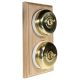 2 Gang 2 Way Period Asbury Vertical Unfinished Oak Wood - Polished Brass Dome Light Switch White Pattress