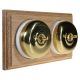 2 Gang 2 Way Period Asbury Horizontal Unfinished Oak Wood - Polished Brass Dome Light Switch White Pattress