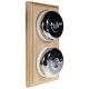 2 Gang 2 Way Period Asbury Vertical Unfinished Oak Wood - Polished Chrome Dome Light Switch White Pattress