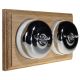 2 Gang 2 Way Period Asbury Horizontal Unfinished Oak Wood - Polished Chrome Dome Light Switch White Pattress