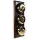 3 Gang 2 Way Period Asbury Vertical Dark Oak Wood - Polished Brass Dome Light Switch Black Pattress