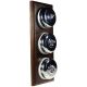 3 Gang 2 Way Period Asbury Vertical Dark Oak Wood - Polished Chrome Dome Light Switch White Pattress