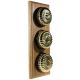 3 Gang 2 Way Period Asbury Vertical Light Oak Wood - Polished Brass Fluted Dome Light Switch Black Pattress