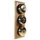 3 Gang 2 Way Period Asbury Vertical Light Oak Wood - Polished Brass Dome Light Switch Black Pattress