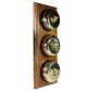 3 Gang 2 Way Period Asbury Vertical Medium Oak Wood - Polished Brass Dome Light Switch Black Pattress