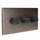 Accord Copper Bronze 3G 2W 3 x 250W/VA Dimmer Switch with Black Retro Knobs