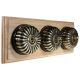 3 gang 2 Way Period Asbury Horizontal Unfinished Oak Wood - Antique Brass Fluted Dome Light Switch Black Pattress