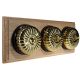 3 gang 2 Way Period Asbury Horizontal Unfinished Oak - Polished Brass Fluted Dome Light Switch Black Pattress