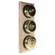 3 Gang 2 Way Period Asbury Vertical Unfinished Oak Wood - Polished Brass Dome Light Switch Black Pattress