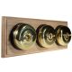 3 gang 2 Way Period Asbury Horizontal Unfinished Oak Wood - Polished Brass Dome Light Switch Black Pattress