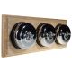 3 gang 2 Way Period Asbury Horizontal Unfinished Oak Wood - Polished Chrome Dome Light Switch Black Pattress