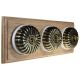 3 gang 2 Way Period Asbury Horizontal Unfinished Oak Wood - Antique Brass Fluted Dome Light Switch White Pattress