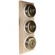 3 gang 2 Way Period Asbury Vertical Unfinished Oak Wood - Antique Brass Dome Light Switch White pattress