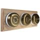 3 gang 2 Way Period Asbury Horizontal Unfinished Oak Wood - Antique Brass Dome Light Switch White pattress