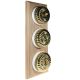 3 gang 2 Way Period Asbury Vertical Unfinished Oak - Polished Brass Fluted Dome Light Switch White Pattress