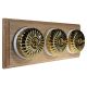 3 gang 2 Way Period Asbury Horizontal Unfinished Oak - Polished Brass Fluted Dome Light Switch White Pattress