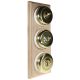 3 gang 2 Way Period Asbury Vertical Unfinished Oak Wood - Polished Brass Dome Light Switch