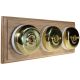 3 gang 2 Way Period Asbury Horizontal Unfinished Oak Wood - Polished Brass Dome Light Switch White Pattress