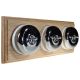 3 gang 2 Way Period Asbury Horizontal Unfinished Oak Wood - Polished Chrome Dome Light Switch White Pattress