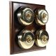 4 Gang 2 Way Period Asbury Dark Oak Wood - Polished Brass Dome Light Switch Black Pattress