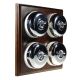 4 Gang 2 Way Period Asbury Dark Oak Wood - Polished Chrome Dome Light Switch White Pattress