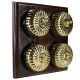 4 gang 2 Way Period Asbury Dark Oak Wood - Polished Brass Fluted Dome Light Switch Black Pattress