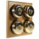 4 Gang 2 Way Period Asbury Light Oak Wood - Polished Brass Dome Light Switch Black Pattress