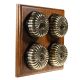 4 Gang 2 Way Period Asbury Medium Oak Wood - Fluted Dome Light Switch Black Pattress