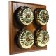 4 Gang 2 Way Period Asbury Medium Oak Wood - Polished Brass Fluted Dome Light Switch Black Pattress