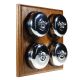 4 Gang 2 Way Period Asbury Medium Oak Wood - Polished Chrome Dome Light Switch Black Pattress